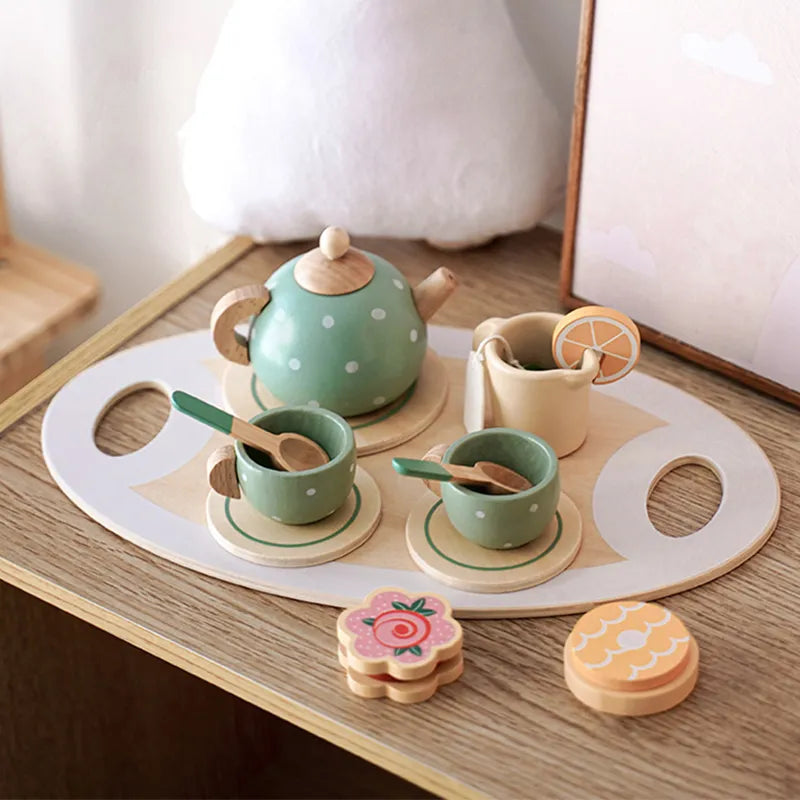 Wooden Afternoon Tea Set  Game Educational Toys for Toddlers Girls Boys Kids